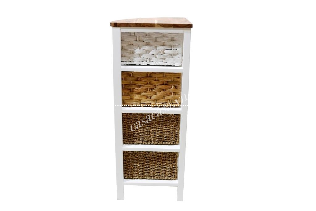 Tủ gỗ tam giác, tủ góc, cabinet 4 ngăn kéo, hộc đan lục bình, cói - HG1052A-MC