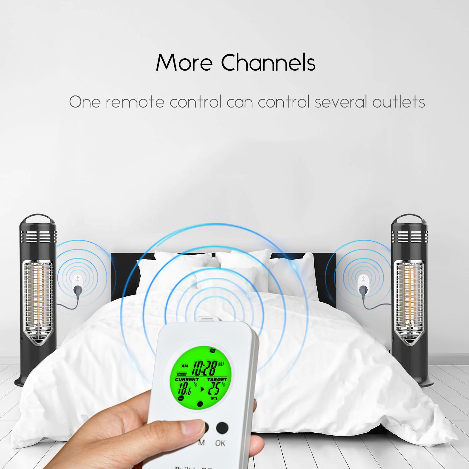 230V 16A Wireless Thermostat Remote Thermostat Control Plug-in Socket 0~70℃ Temperature Range Wireless Timing Temperature Control Socket Digital Display with Green Backlight