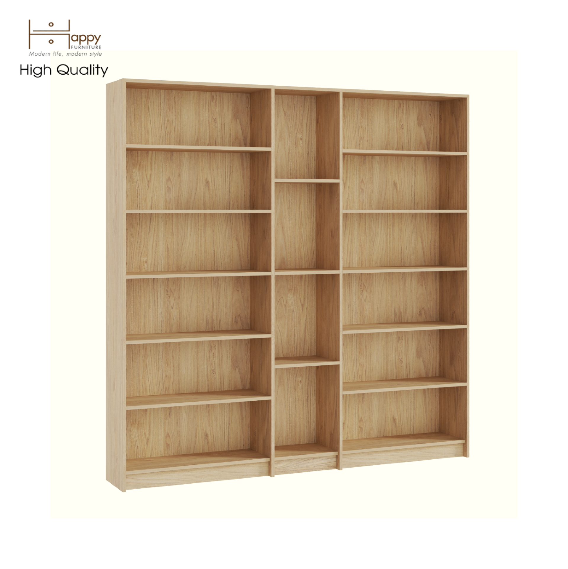 HAPPY FURNITURE , Kệ sách nhiều ngăn - CATY, KSA_081 , 200cm x 30cm x 202cm DxRxC