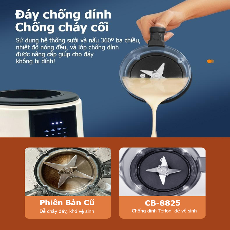 Máy làm sữa hạt CB8825 xay nấu sữa hạt 18 chương trình đa năng, siêu thanh chống ồn công nghệ mới, cháo súp dinh dưỡng tiện lợi, sinh tố trái cây đơn giản tại nhà, hàng chính hãng