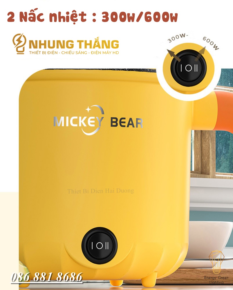 Nồi Lẩu Điện Mini Mickey Bear LD-184 - Ca Nấu Mì,Chiên,Sào Đa Năng - Dung Tích 1.8L - Lòng Nồi Đá Maifan Chống Dính - Có Video