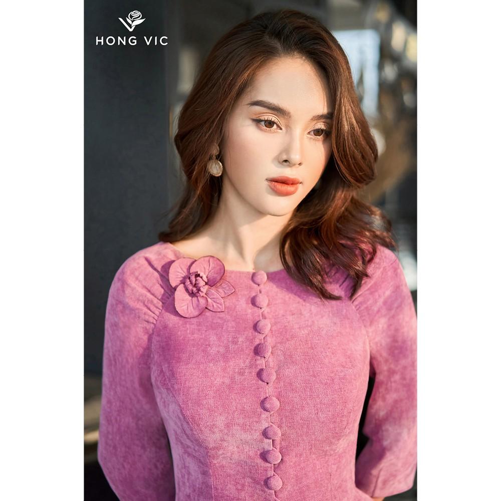 Vest kiểu nữ thiết kế Hongvic nhung hồng tay lỡ AV40
