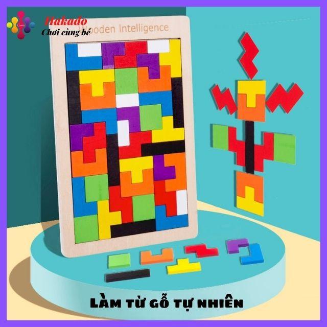 Đồ chơi xếp hình phát triển trí tuệ Montessori Tetris bằng gỗ