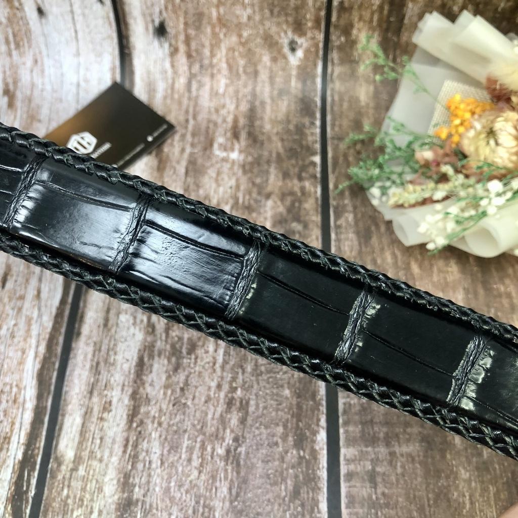 Dây Lưng Cá Sấu Liền Da Bụng Đan Viền, Thắt Lưng Nam Da Cá Sấu Thật 3.5cm May Viền Thủ Công, Dây Nịt Cá Sấu