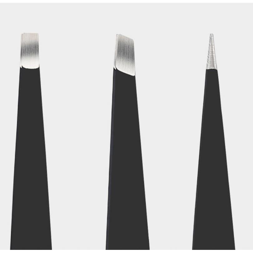 Bộ 3 nhíp nhổ lông mày bằng thép không gỉ đầu thẳng + xiên + nhọn tiện dụng