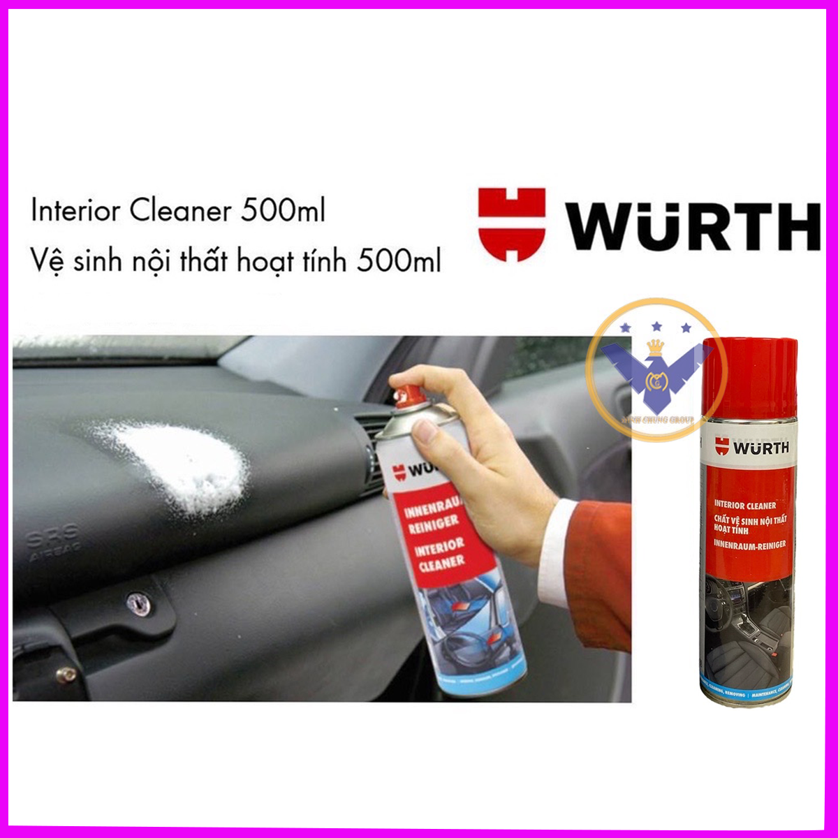 COMBO 2 chai vệ sinh nội thất ô tô Wurth Interior Cleaner dạng bọt hoạt tính 500ml