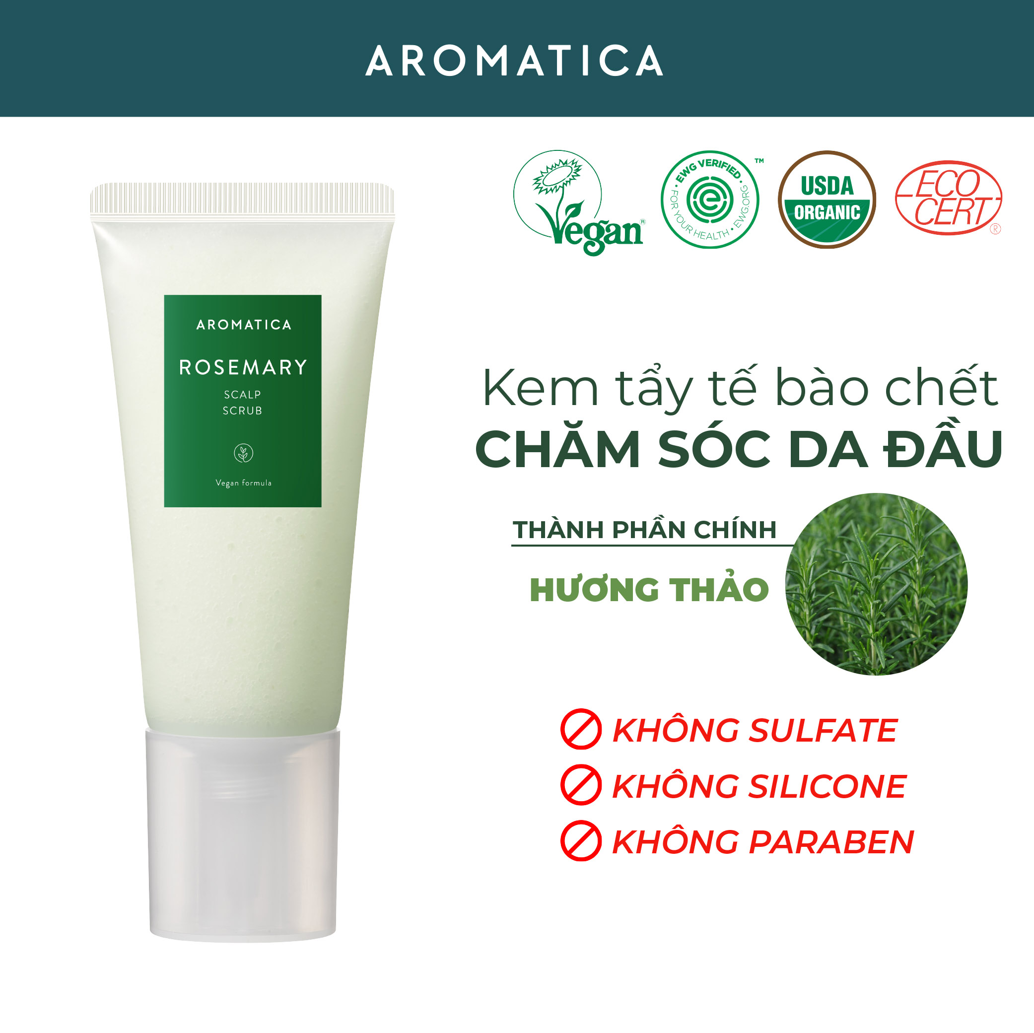 Kem Tẩy Tế bào Chết Da Đầu Chiết Xuất Hương Thảo Aromatica Rosemary Scalp Scrub 165g
