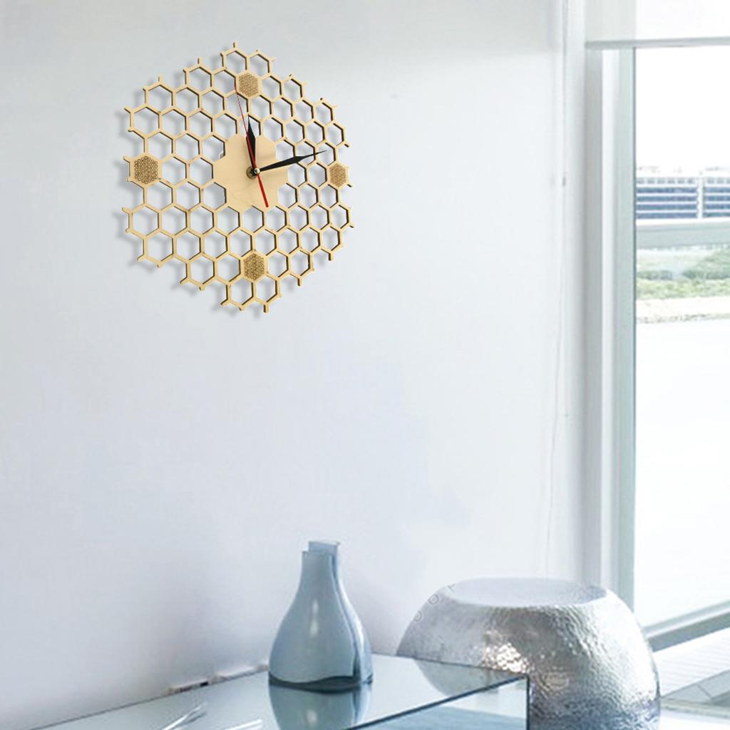 Hexagon Wood Wall Clock Silent Quartz Wall Clocks Living Room Office Decor