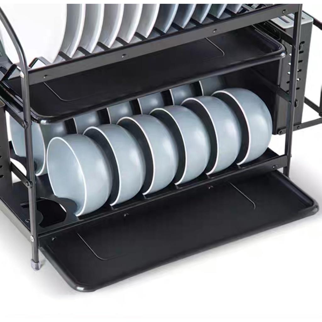 Kệ đựng chén bát 3 trong 1 có kèm ống đũa, khay gài dao thớt thiết kế 2 tầng bằng inox sơn tĩnh điện