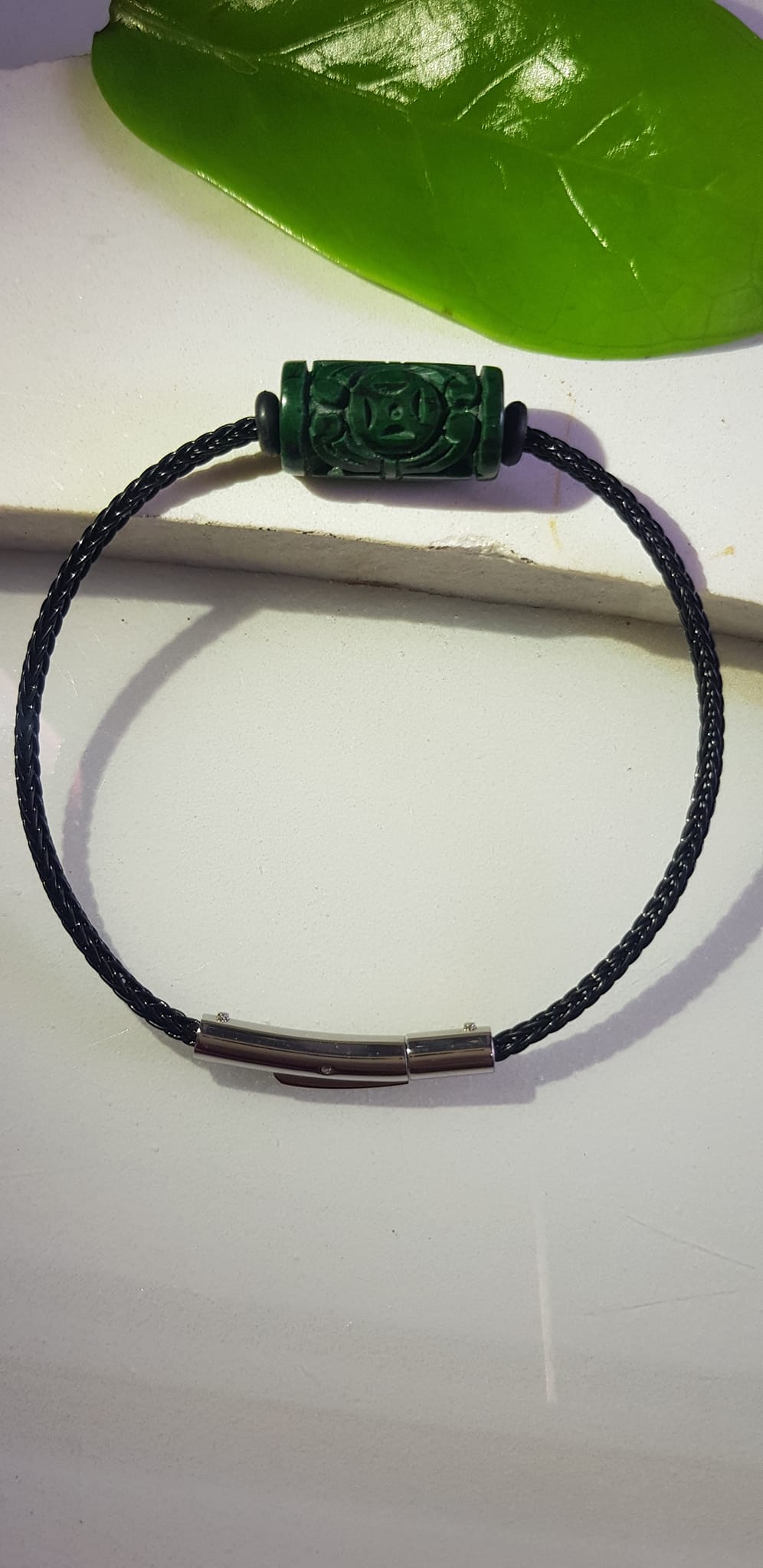 Vòng tay charm Lu Thống Đồng Tiền Đẹp Đá Cẩm Thạch tự nhiên Xanh Đậm đẹp dây đen có khoen Hợp Nữ mệnh Thủy mệnh Mộc hợp ạ