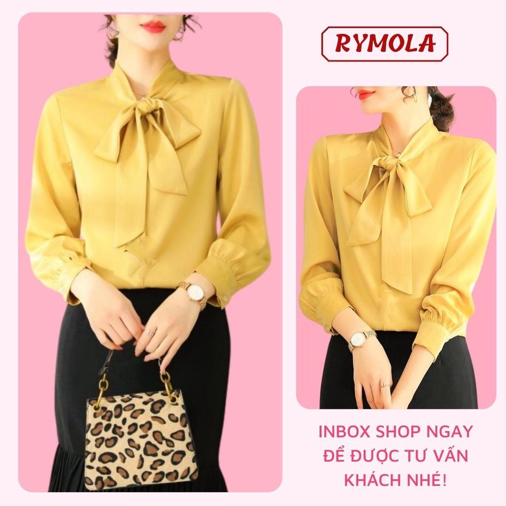 Áo Sơ Mi Kiểu Công Sở Đẹp MOLA Tay Dài Cổ Thắt Nơ Vàng Chất Lụa Cao Cấp From Rộng Hàn Quốc Ulzzang Vintage A1V