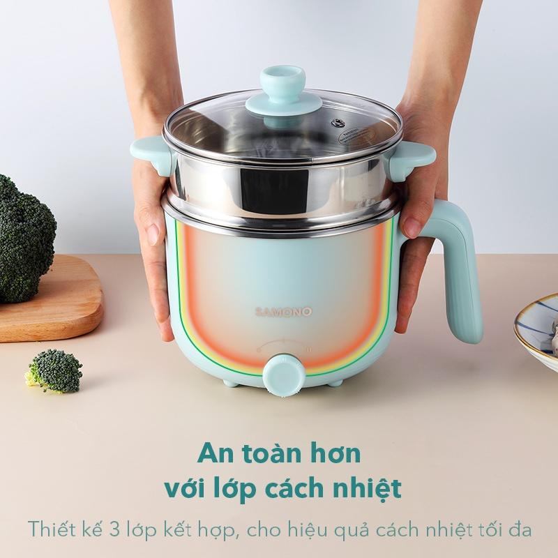 Nồi điện đa năng SAMONO SW-DG01 dung tích 1.2L có xửng hấp nấu lẩu hấp rau nấu chè tùy thích - Bảo hành 12 tháng - Hàng chính hãng