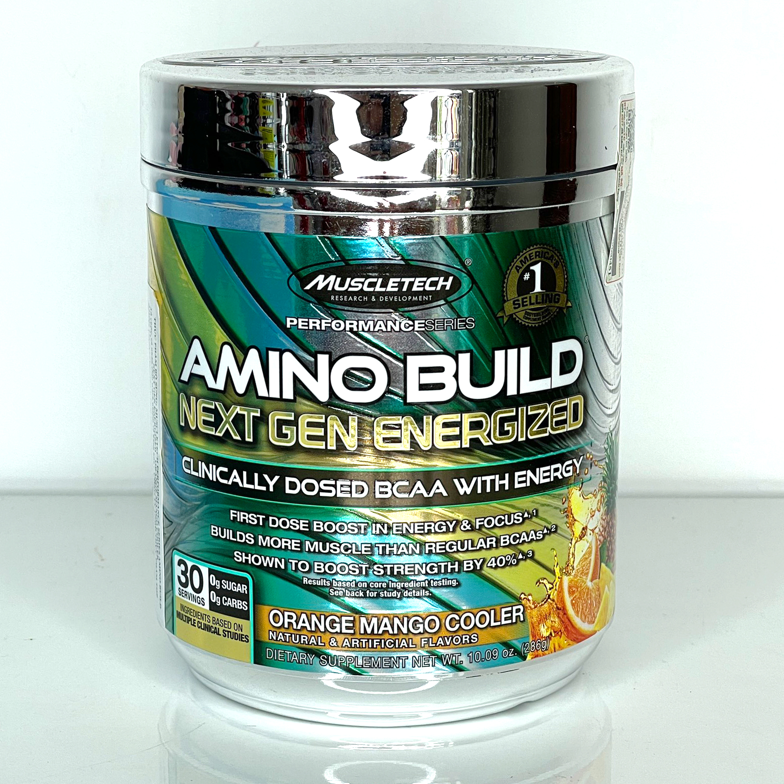 BCAA Amino Build Next gen hương Orange Mango Cooler (Cam Xoài) của Muscle Tech hộp 30 lần dùng hỗ trợ phục hồi cơ, chống dị hóa cơ, tăng sức bền sức mạnh vượt trội, đốt mỡ, giảm cân, giảm mỡ bụng mạnh mẽ cho người tập thể thao