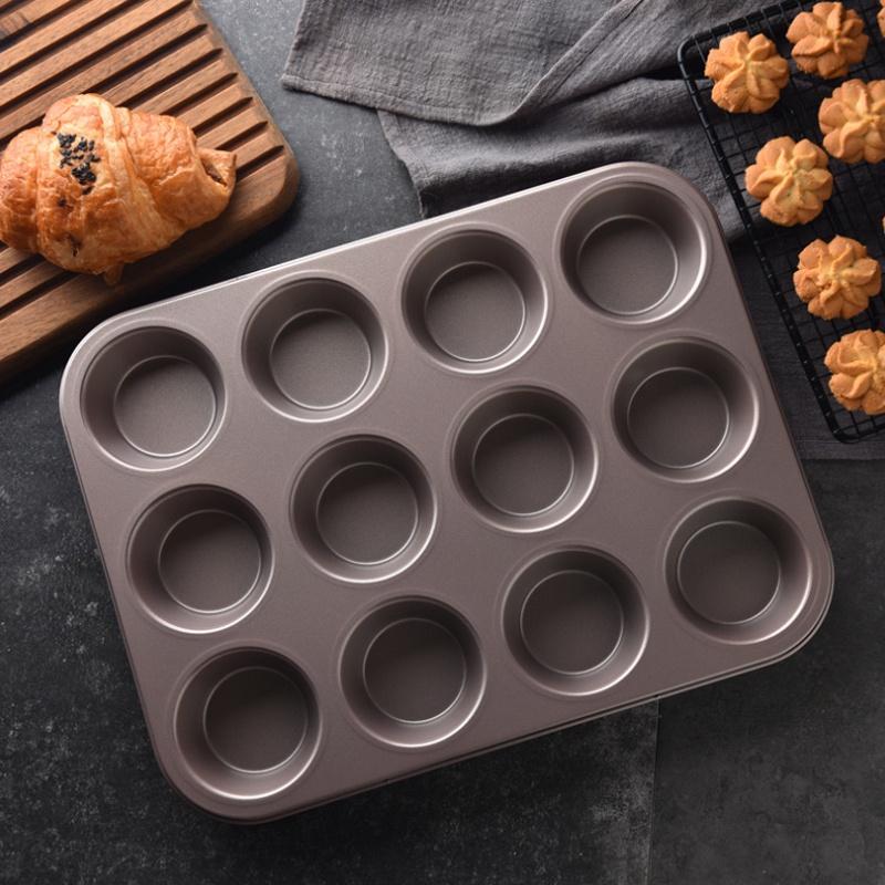 Khuôn Làm Bánh Cupcake Muffin Chống Dính Vàng 12 Lỗ Đường Kính 4,5 Cm - TRAY0002