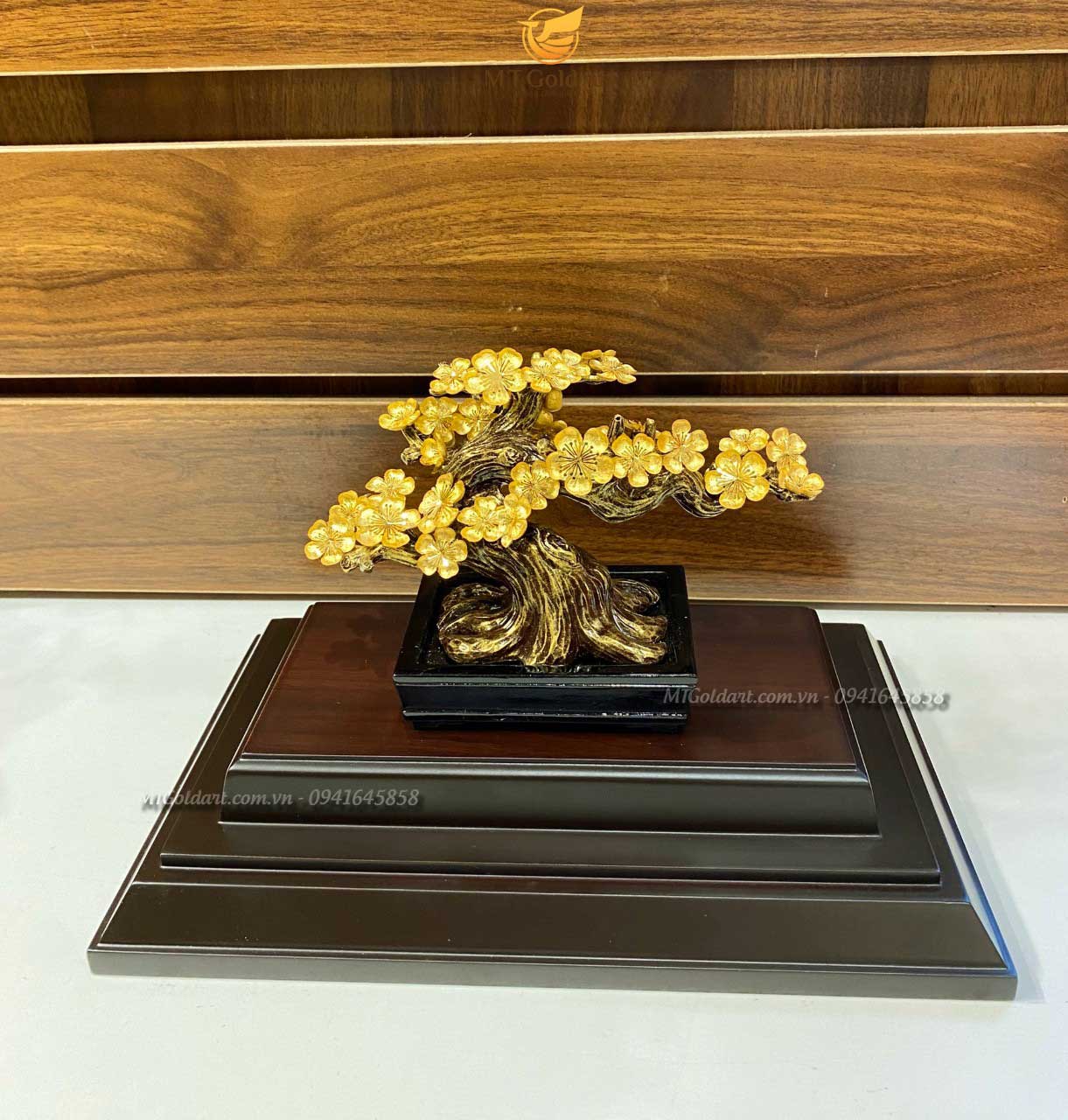 Chậu Hoa Mai Ngũ Phúc Dát Vàng 24K (22X9X18 cm) MT Gold Art- Hàng chính hãng, trang trí nhà cửa, phòng làm việc, quà tặng sếp, đối tác, khách hàng, tân gia, khai trương