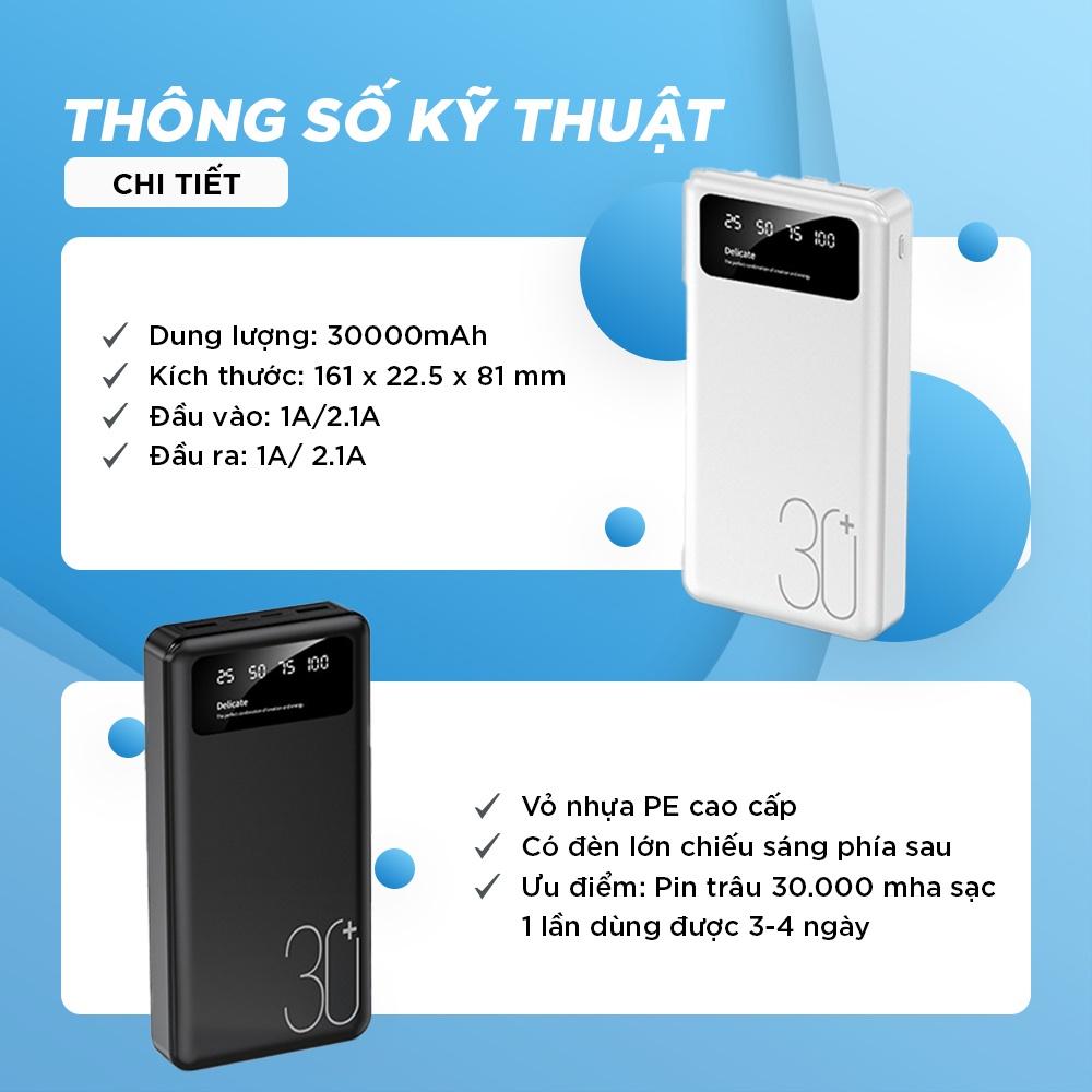 Bộ Sạc Pin Dư Phòng JDB423 Pin Trâu 30.000 Mha, Có Tích Hợp Đèn Pin Chiếu Sáng Rất Tiện Ích NUTEK