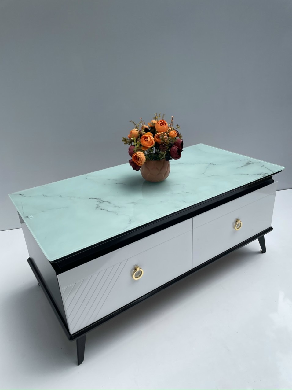 Bàn trà mặt kính vân xanh mẫu mới 2023 Juno Sofa KT50x100x45cm