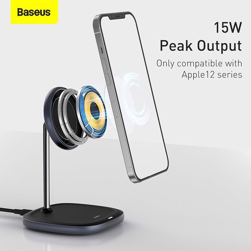 Đế giữ điện thoại tích hợp sạc nhanh không dây Baseus Swan Magnetic Desktop Bracket Wireless Charger cho iPhone 12 series (15W, Wireless charge) - Hàng chính hãng