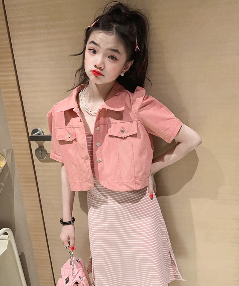 Váy bé gái, Set Váy 2 dây kẻ zip kèm áo khoác sành điệu Habi Fashion HB2312 chất vải mềm mát cho bé 10-30Kg
