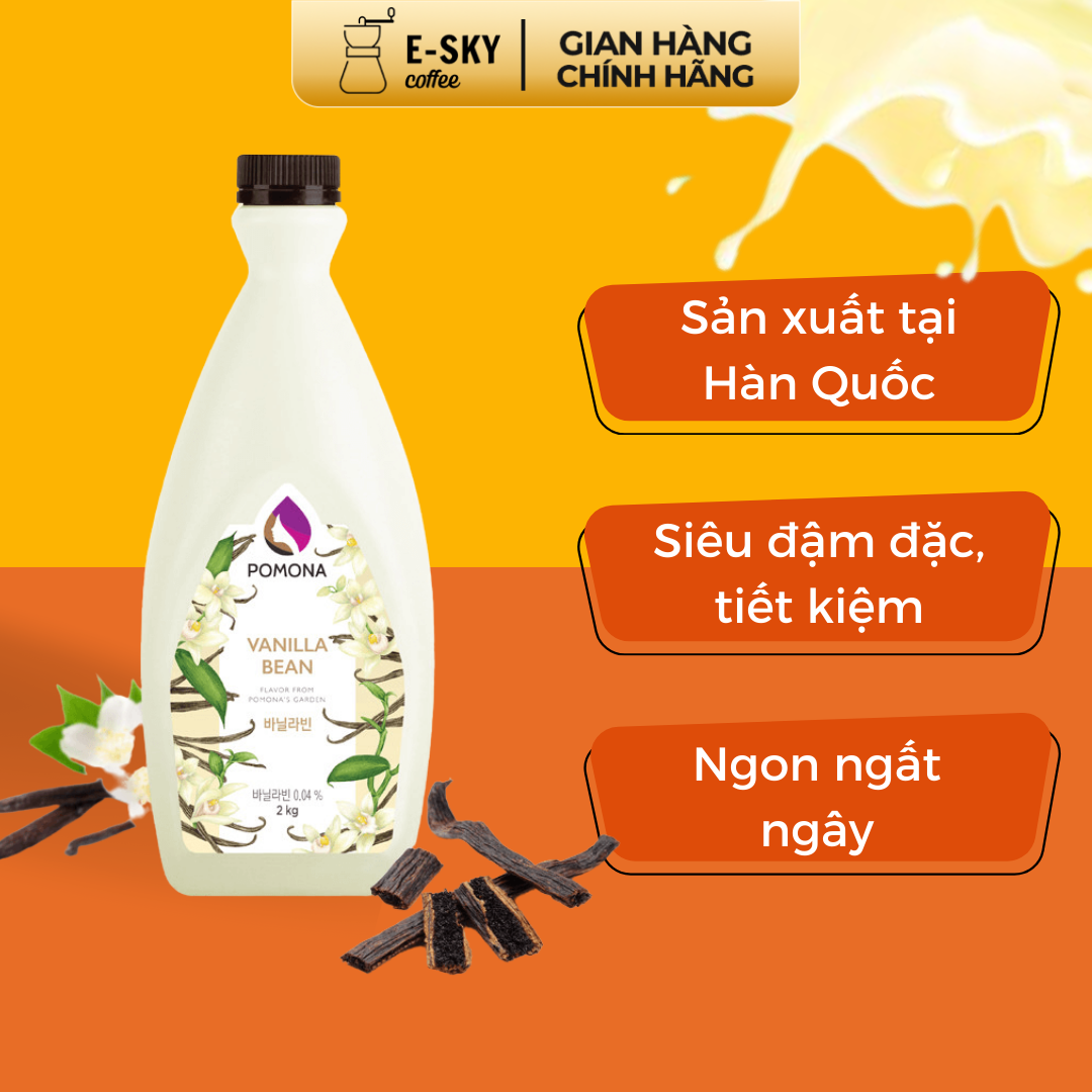 Sốt Vani Pomona Vanilla Sauce Nguyên Liệu Pha Chế Cà Phê Trà Sữa Hàn Quốc Chai 2kg