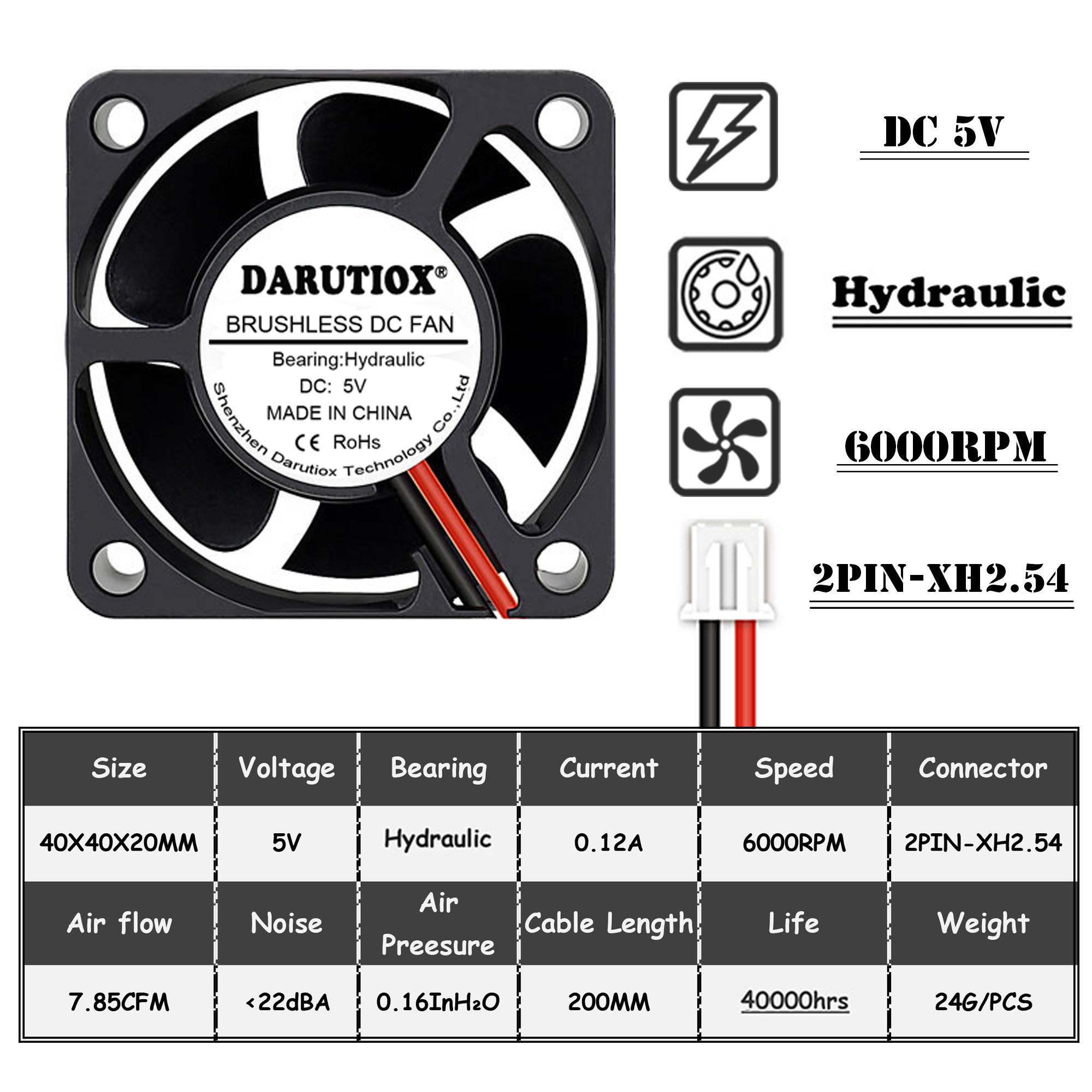 2 miếng Quạt làm mát 40mm 40x40x20mm làm mát 24V 12V 5V 4020 Máy tính Vỏ làm mát 2Pin 3Pin Fank Fan 3D Quạt máy in 3D