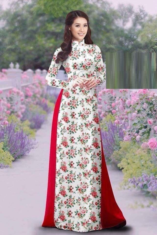 BỘ ÁO DÀI HOA XUÂN IN 3D HÀNG THIẾT KẾ KÈM QUẦN- BY2065 CÓ SIZE LỚN