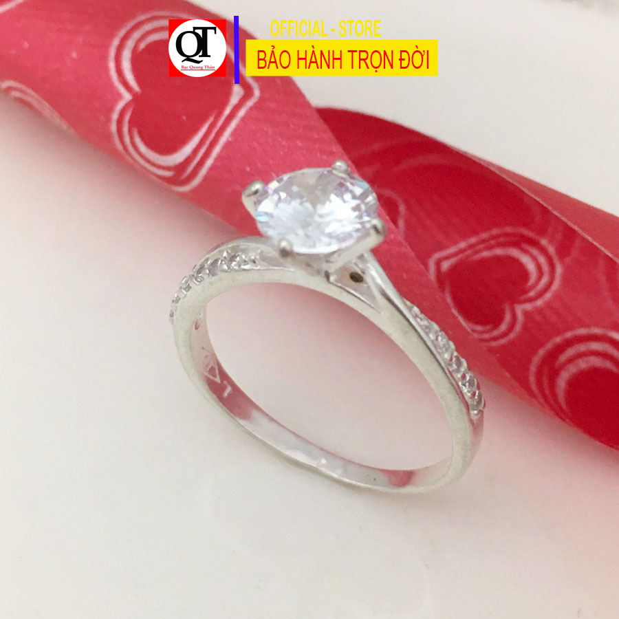 Nhẫn nữ ổ cao đá hồng 100% bạc cao cấp NU215 Trang Sức Bạc QTJ