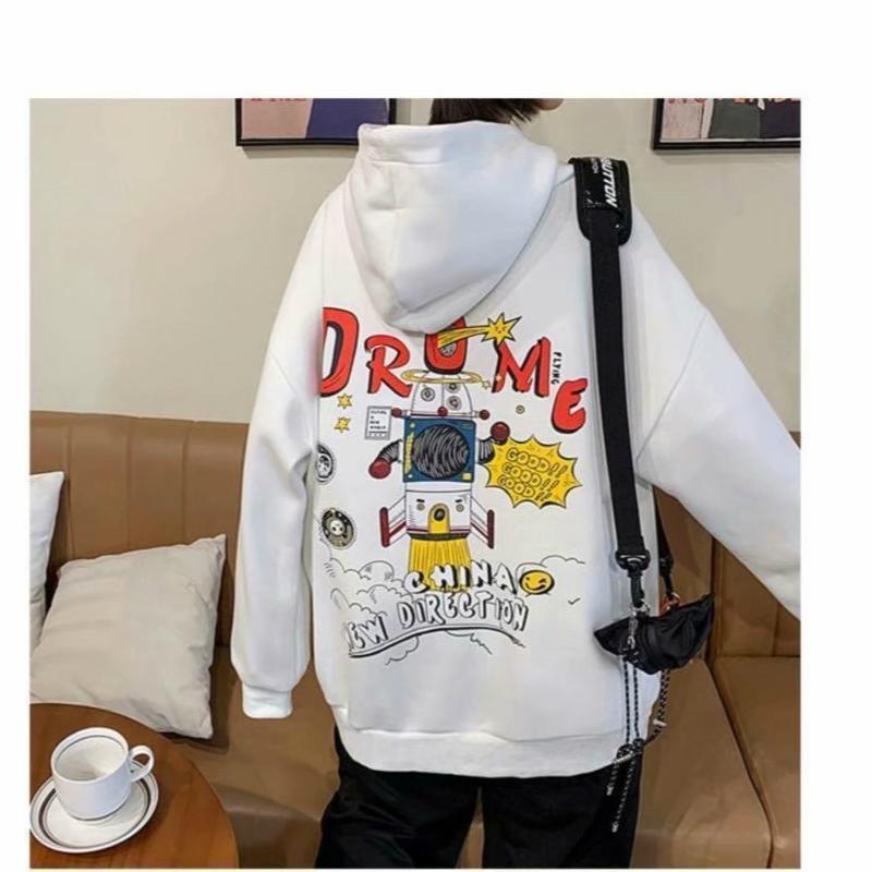 Áo hoodie tay dài dáng rộng in hình tên lửa gồm 3 màu sắc
