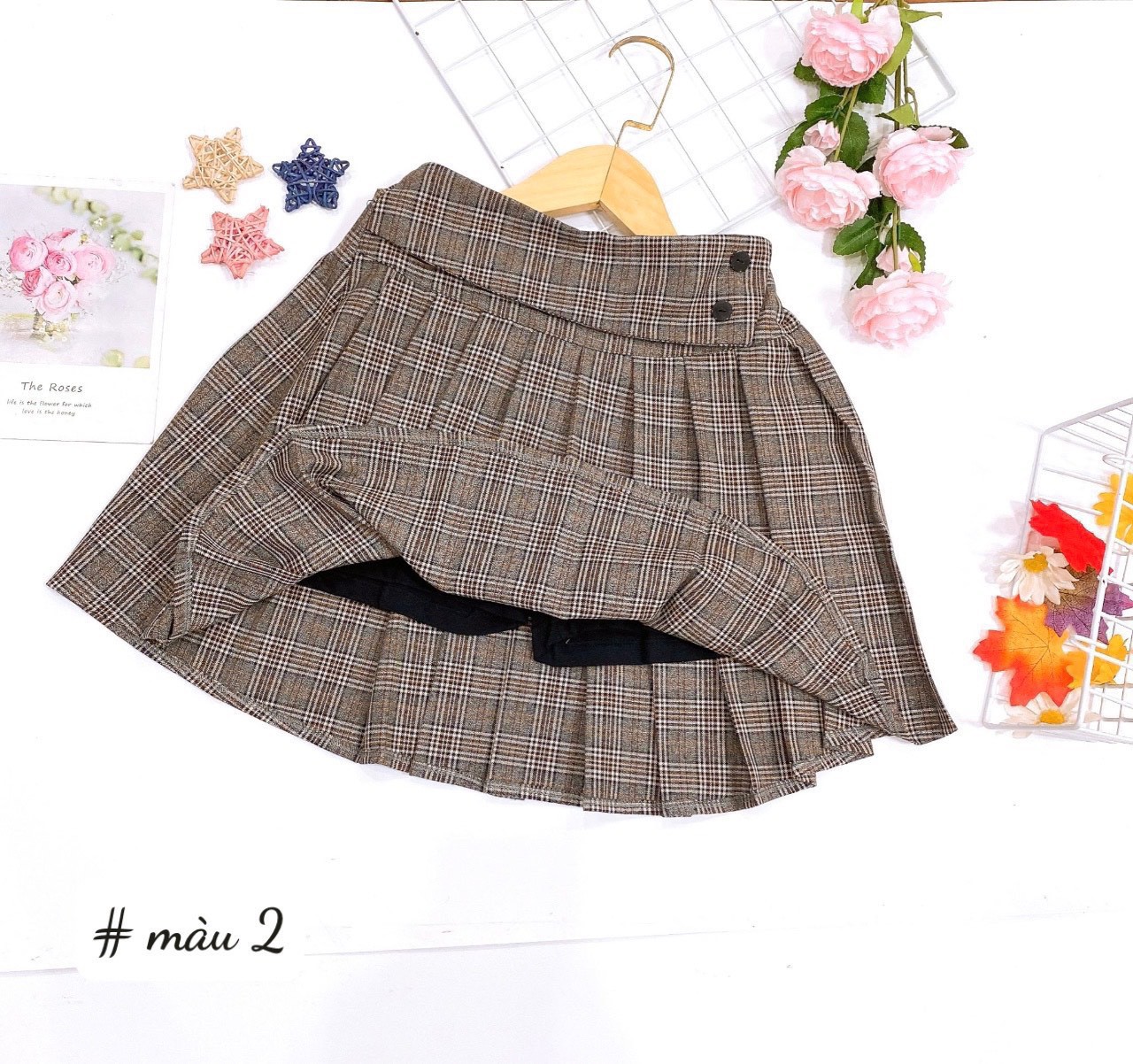 Chân váy bé gái size đại, Chân váy xếp ly cho bé 6-14 tuổi kẻ đính cúc xanh kiểu dáng thời trang