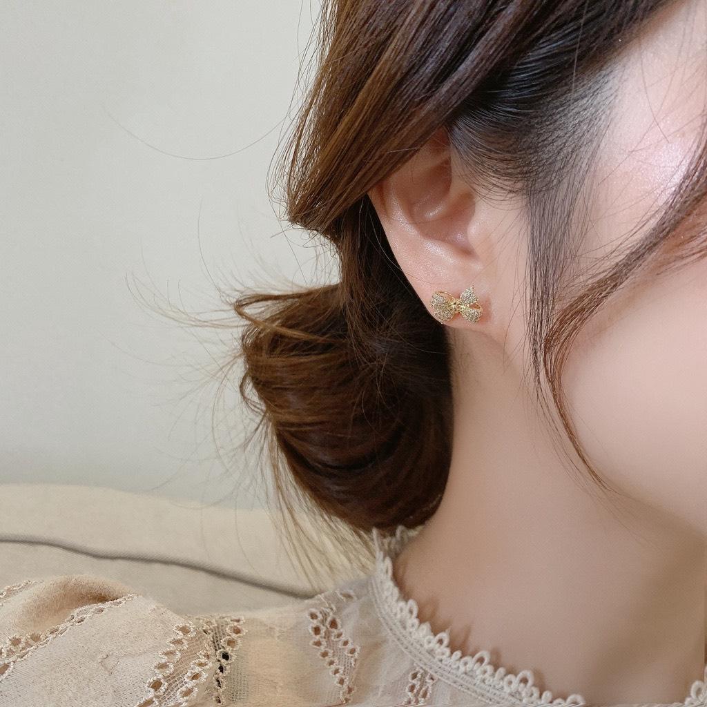 Bông Tai Hình Nơ Phối Dây Ngọc - PK0036