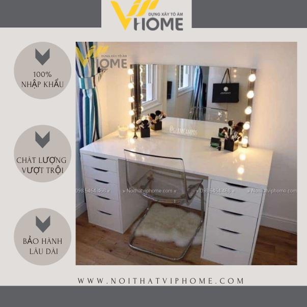 Bàn trang điểm, bàn phấn kèm gương tích hợp đèn LED kèm nút cảm ứng thông minh và ngăn kéo để đồ tện lợi BTD-8018