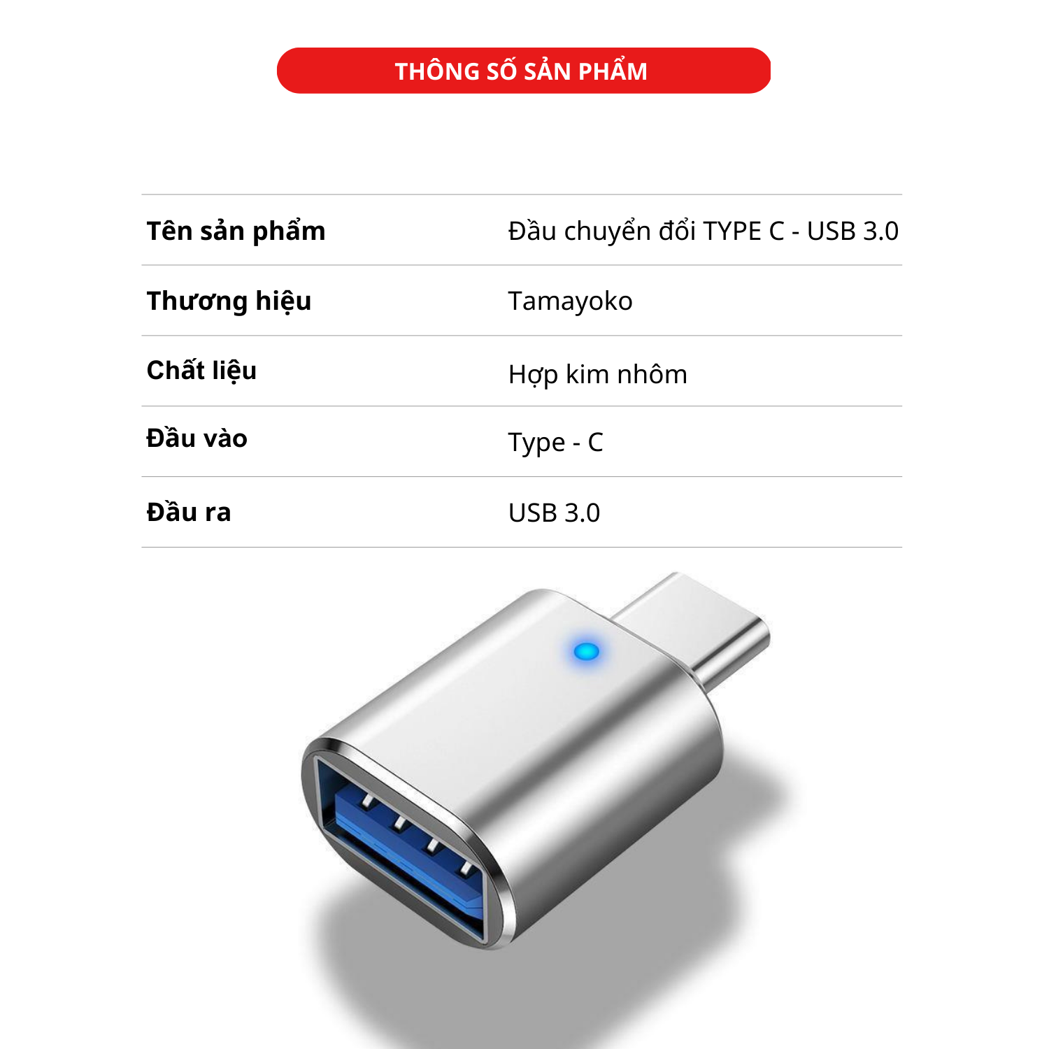 Đầu Chuyển Đổi USB TYPE-C Sang USB 3.0 - Hàng Chính Hãng Tamayoko