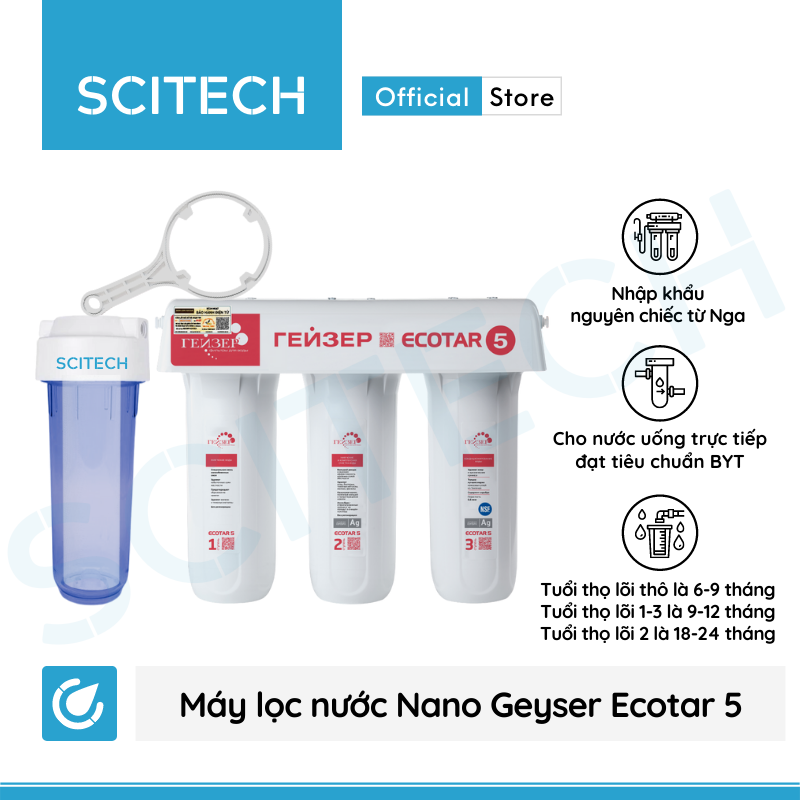 Máy lọc nước Nano Geyser Ecotar 5 kèm bộ đơn lọc thô 10 inch by Scitech - Hàng chính hãng