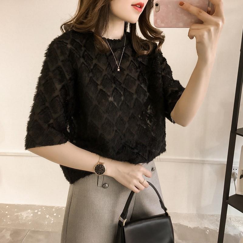 Áo voan nữ công sở tay lỡ hoa nổi dịu dàng thiết kế không may viền nên khách chú ý xem kỹ ảnh mẫu