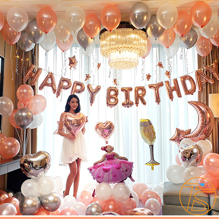 Bộ trang trí sinh nhật happy birthday cô gái có đén led 011 - Sét bong bóng trang trí tiệc dễ thương