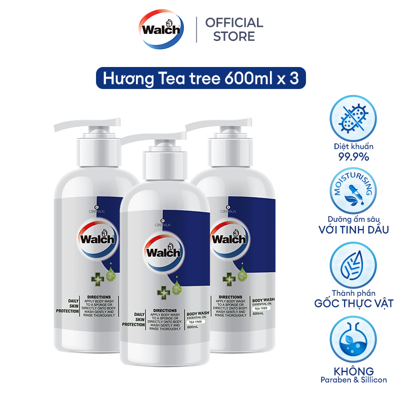 Combo 3 sữa tắm tinh dầu Walch tiêu diệt vi khuẩn, dưỡng ẩm mềm mịn, tái tạo làn da - Hương Tea Tree
