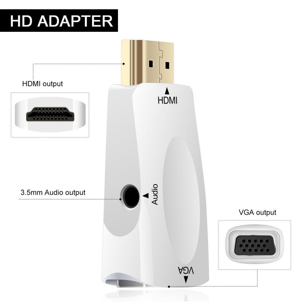 Mini 1080P HDMI to VGA Female Video Converter Adapter+USB Power Audio Cable
