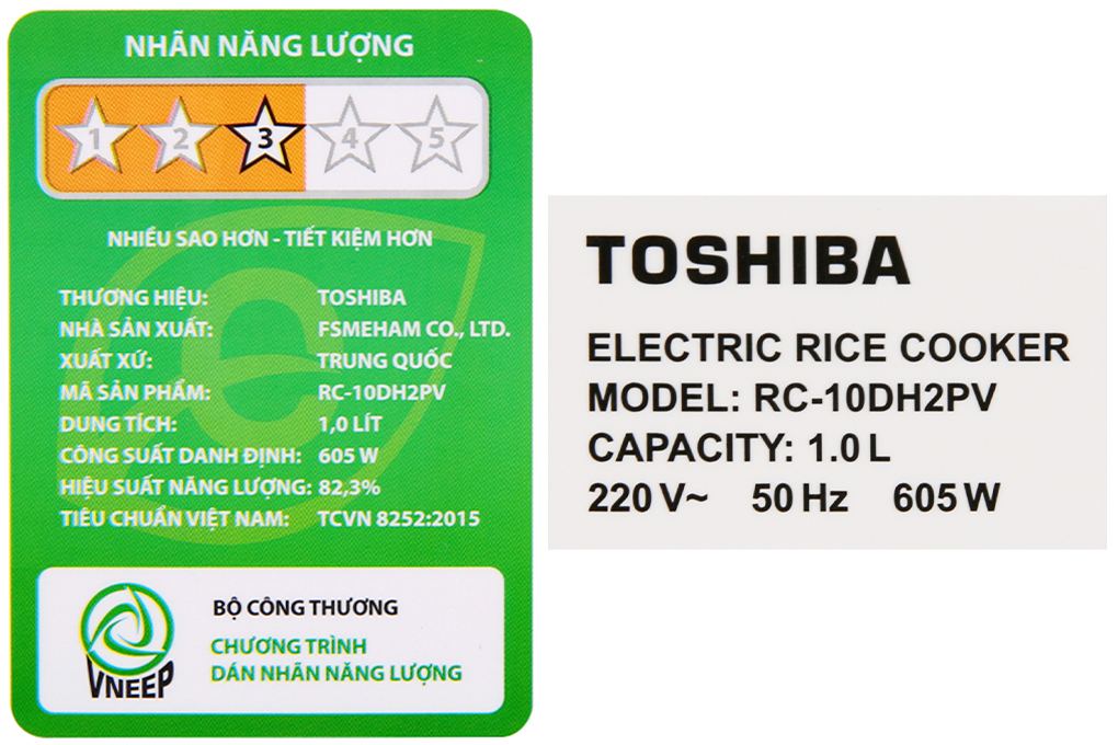 Nồi cơm điện tử Toshiba RC-10DH2PV(W) - Dung tích 1.0 Lít - Lòng nồi dày 2.2 mm - Nồi giữ ấm 12 tiếng - Hàng chính hãng