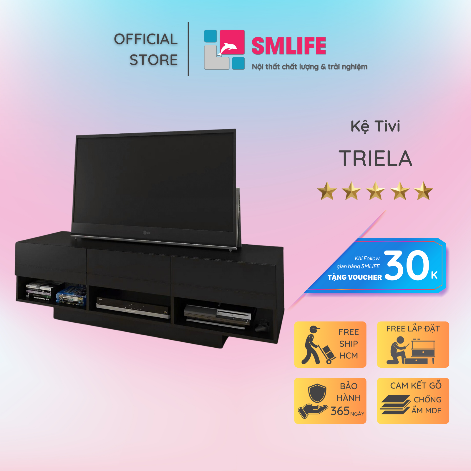 Kệ tivi gỗ hiện đại SMLIFE Triela  | Gỗ MDF dày 17mm chống ẩm | D150xR44xC45cm