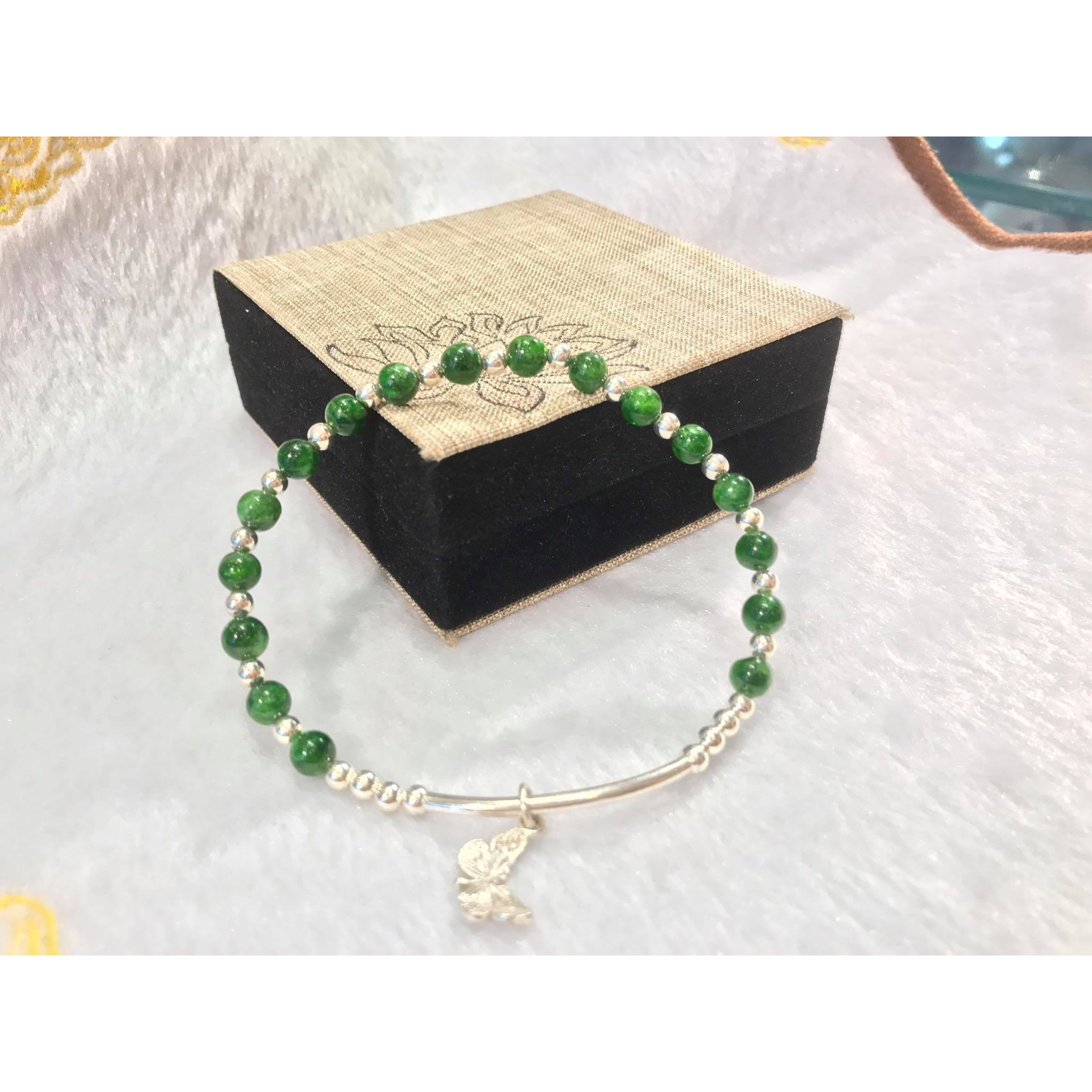 Vòng Tay Phong Thuỷ Đá Diopside Thiên Nhiên Đã Kiểm Định 6 ly mix Charm Bạc Ta - Vòng Hợp Mệnh Mộc, Hỏa - Thu Hút Công Danh, Tài Lộc, May Mắn