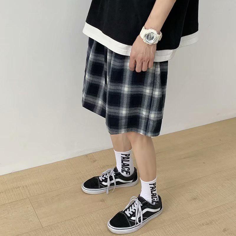 Quần Đùi Ống Rộng Họa Tiết Sọc Caro Thời Trang Cho Nam