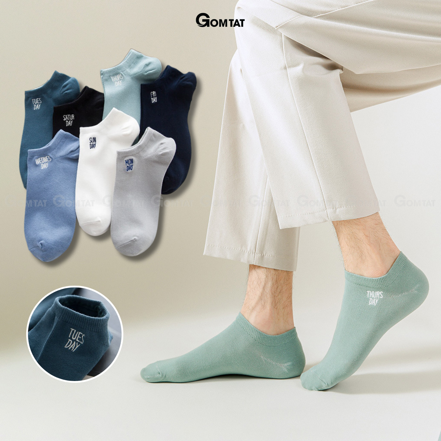 Set 7 đôi tất nam cổ ngắn chất liệu cotton cao cấp, vớ nam cổ thấp set 7 đôi sử cả tuần - VOTUNAM02