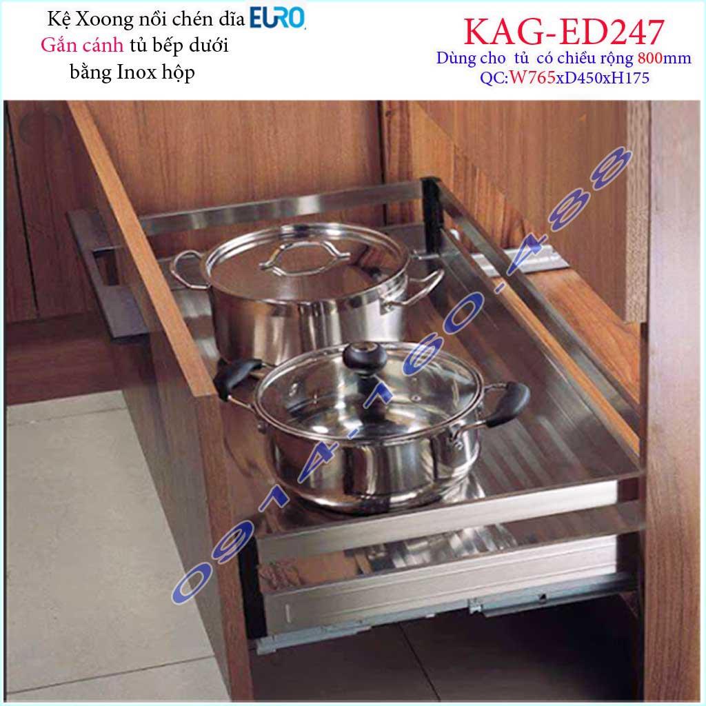 Kệ xoong nồi KAG-ED247-80cm inox hộp, Kệ đựng chén bát-nồi xoong inox hộp âm tủ 80cm