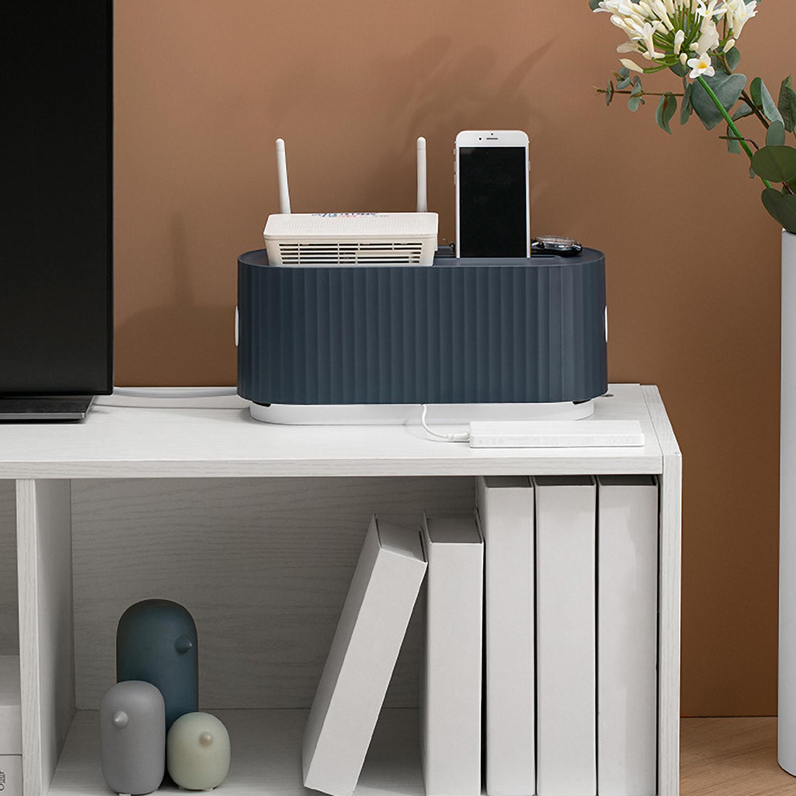 Cable Management Box with Phone Holder Lid Desk Wire Organizer Power Strips Protector Cord Hider Box Cord Organizer