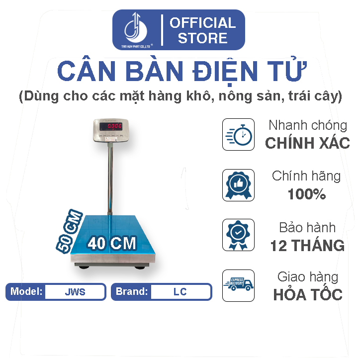 Cân Bàn Điện Tử JWS - Mặt Bàn Cân 400x500MM - Đầu Chỉ Thị Chống Nước