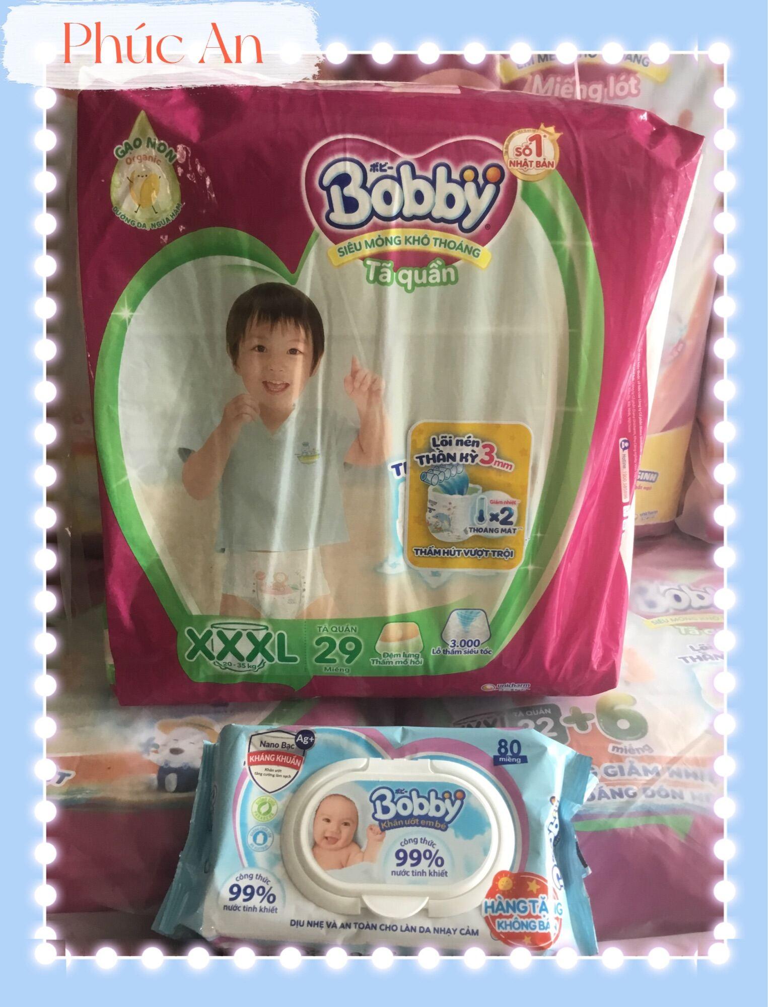 Tặng khăn ướt 80 tờ | Tã Quần Bobby Size XXXL 29 miếng - Bỉm Quần Size 3XL Cho Bé 20 đến 35 Kg - Tã quần size XXXL29