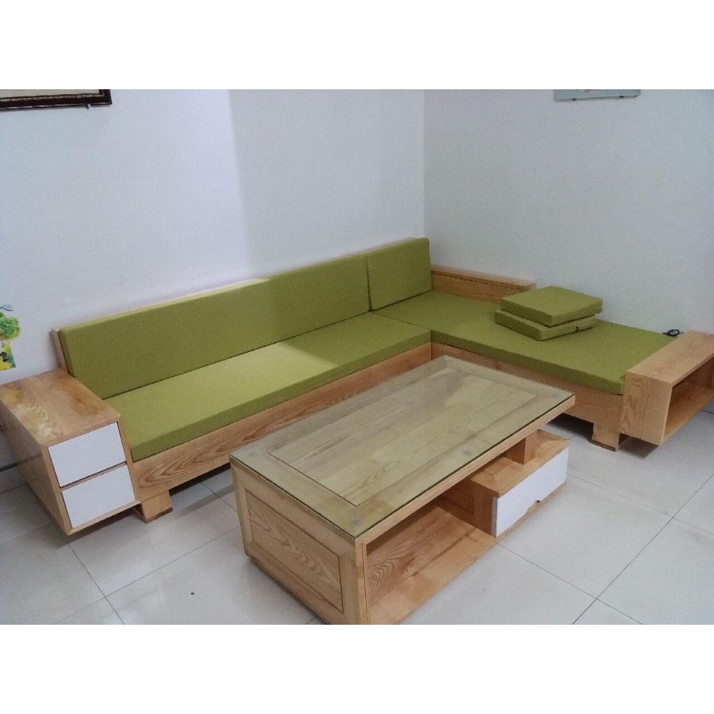 Bộ bàn ghế sofa góc ngăn kéo gỗ sồi