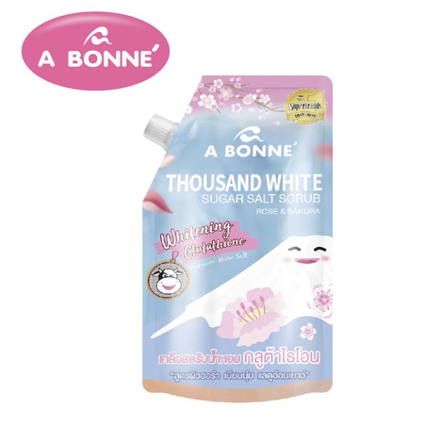 combo 3 gói Muối Tắm trắng da A Bonne' Thousand White Sugar Salt Scrub hoa hồng- anh đào 350g