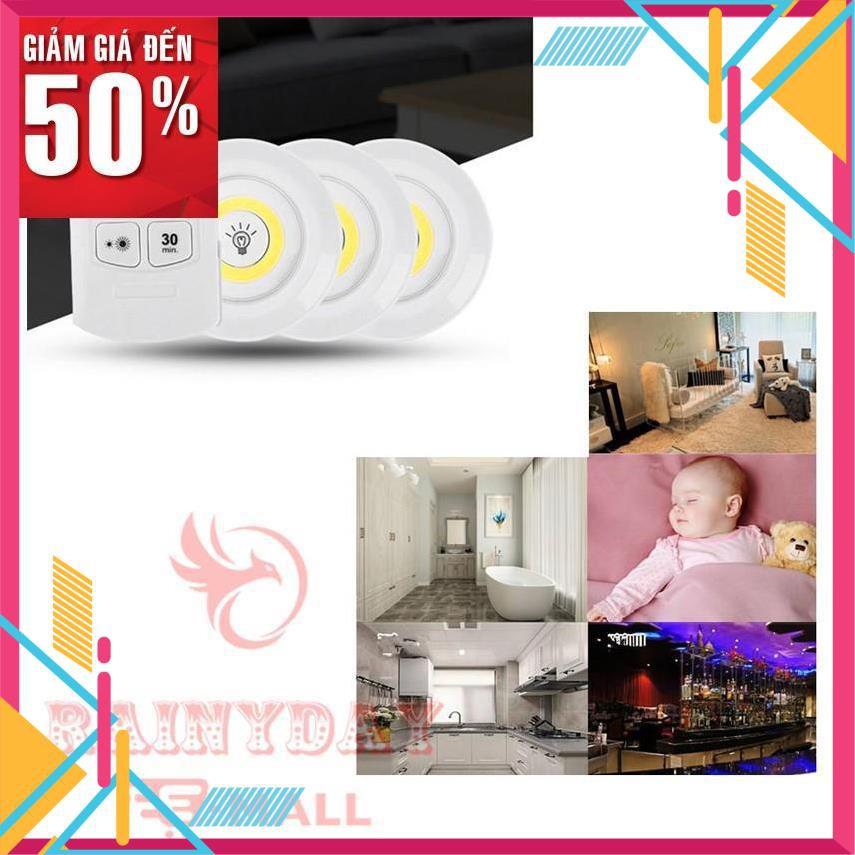 Đèn led dán tường thông minh treo cầu thang phòng ngủ gắn tủ trang trí - Bộ 3 bóng mini Điều khiển từ xa