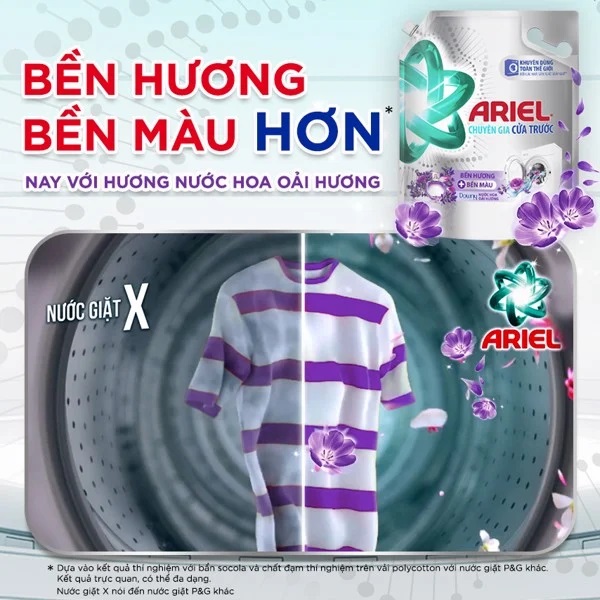 Nước Giặt Ariel Cửa Trước Bền Hương Bền Màu Hương Sen &amp; Lài Túi 3.7KG